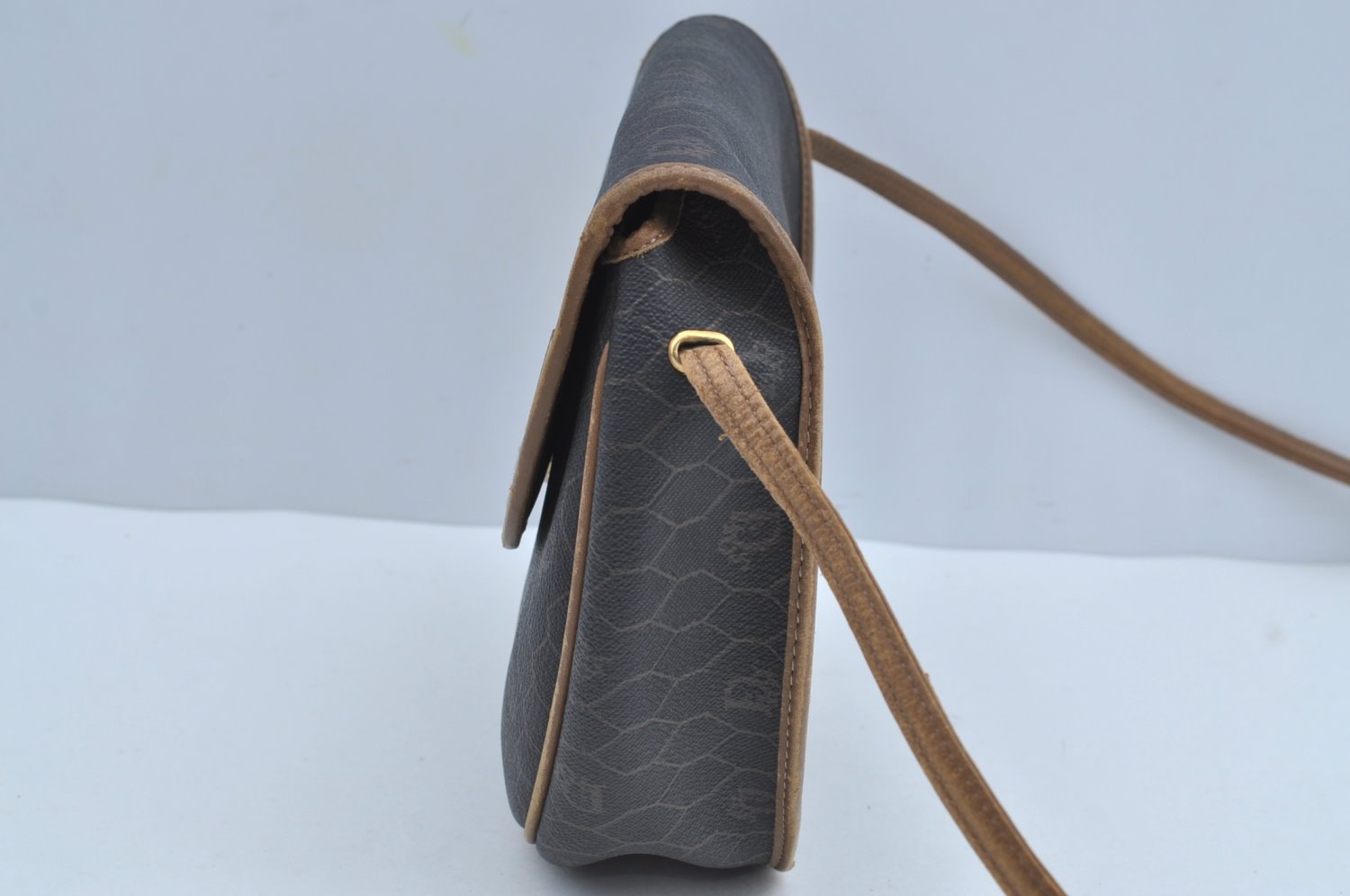 Authentic Christian Dior Honeycomb Shoulder Cross Bag PVC Leather Black K8567