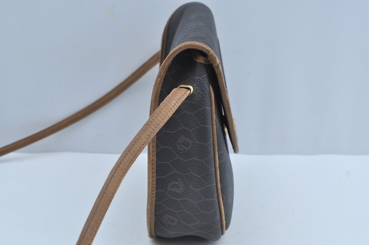 Authentic Christian Dior Honeycomb Shoulder Cross Bag PVC Leather Black K8567