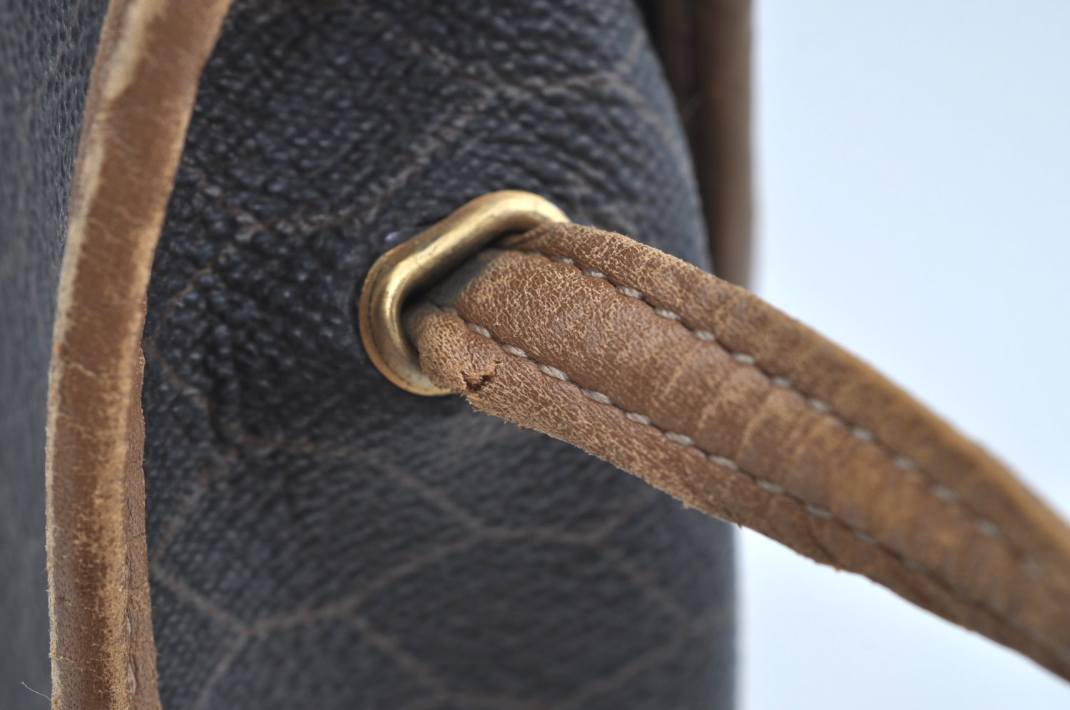 Authentic Christian Dior Honeycomb Shoulder Cross Bag PVC Leather Black K8567