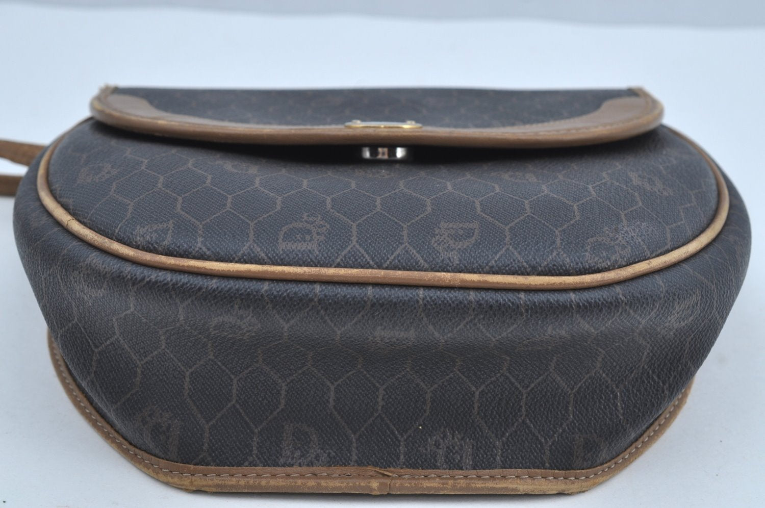 Authentic Christian Dior Honeycomb Shoulder Cross Bag PVC Leather Black K8567