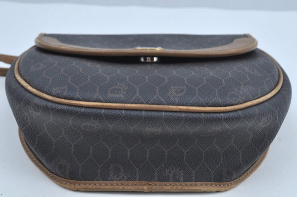 Authentic Christian Dior Honeycomb Shoulder Cross Bag PVC Leather Black K8567