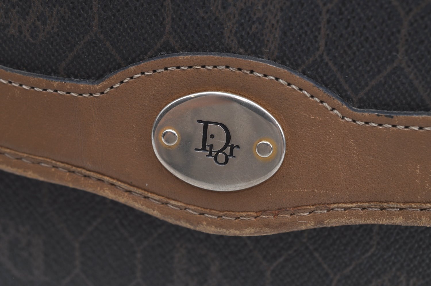 Authentic Christian Dior Honeycomb Shoulder Cross Bag PVC Leather Black K8567