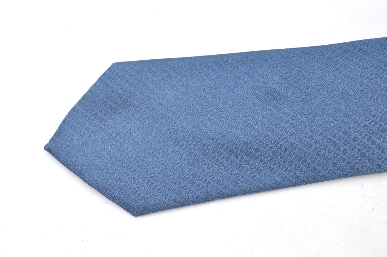 Authentic Louis Vuitton Vintage Logo Necktie Tie Silk Blue LV K8572