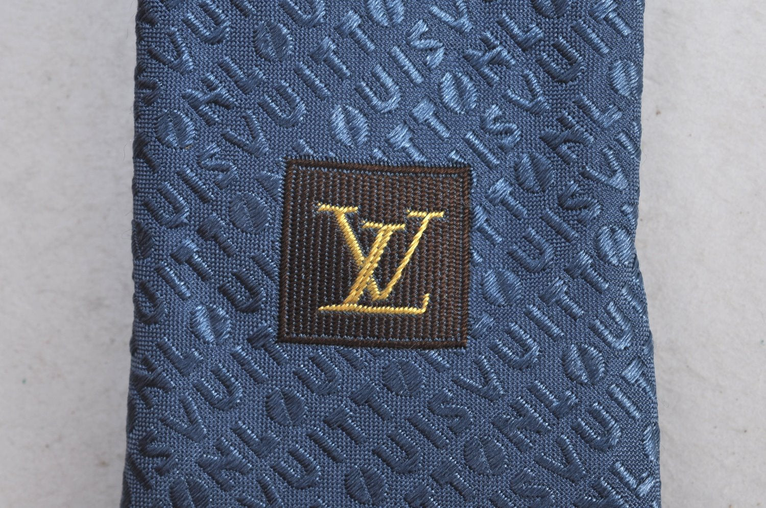 Authentic Louis Vuitton Vintage Logo Necktie Tie Silk Blue LV K8572