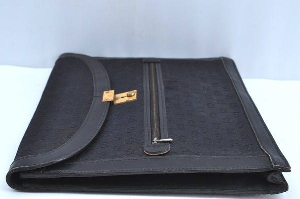 Authentic GUCCI Vintage Clutch Documents Case GG Canvas Leather Black K8584