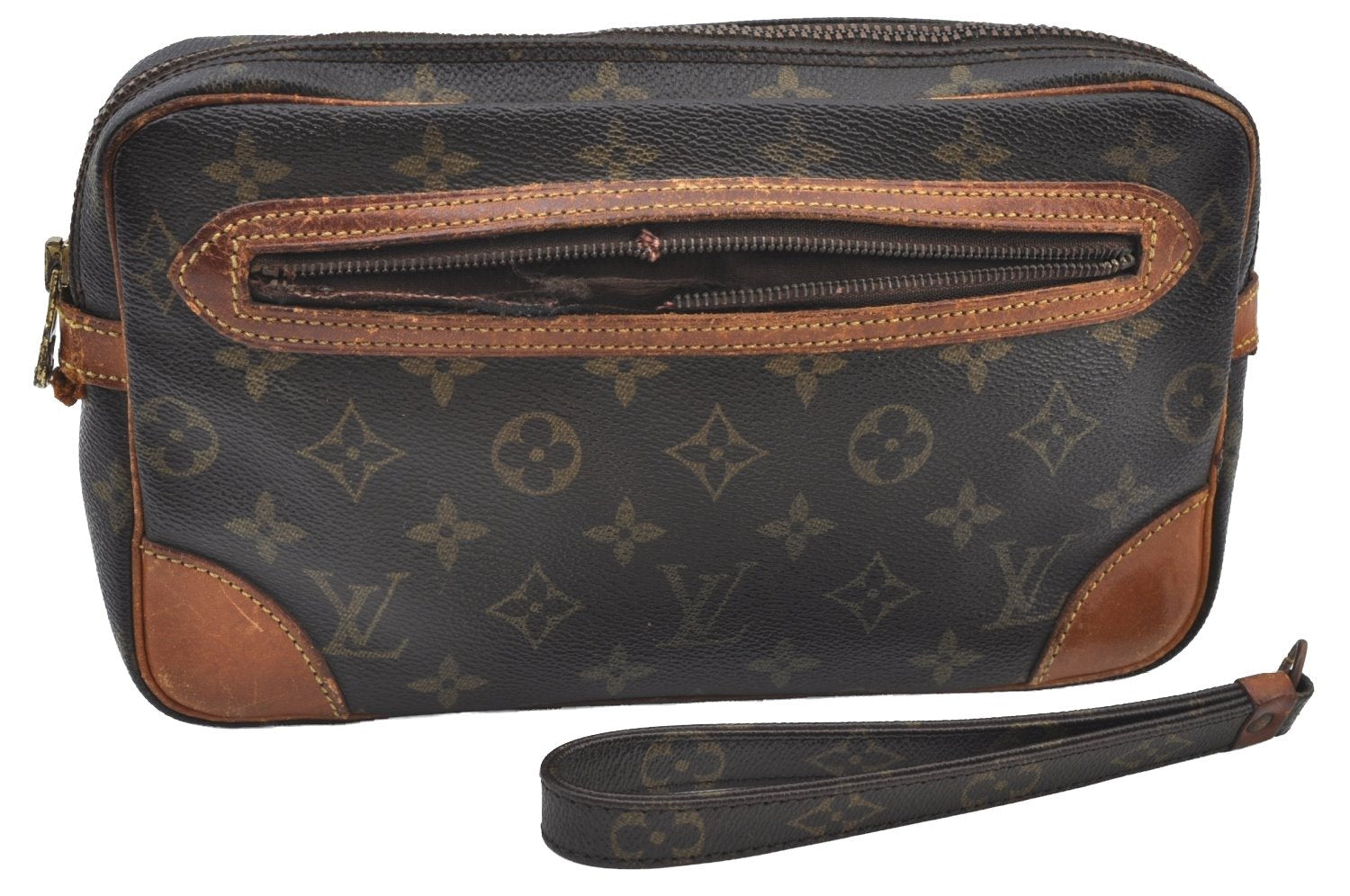 Auth Louis Vuitton Monogram Marly Dragonne GM M51825 Clutch Hand Bag Junk K8588