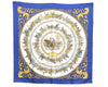 Authentic HERMES Carre 90 Scarf "LA PROMENADE DE LONGCHAMPS" Silk Blue K8593