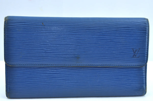 Auth Louis Vuitton Epi Porte Tresor International Wallet Blue M63385 LV K8595