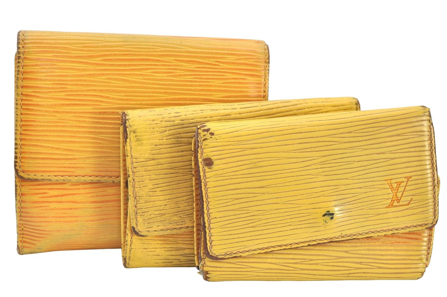Authentic Louis Vuitton Epi Trifold Wallet Key Case Yellow 3Set LV Junk K8627