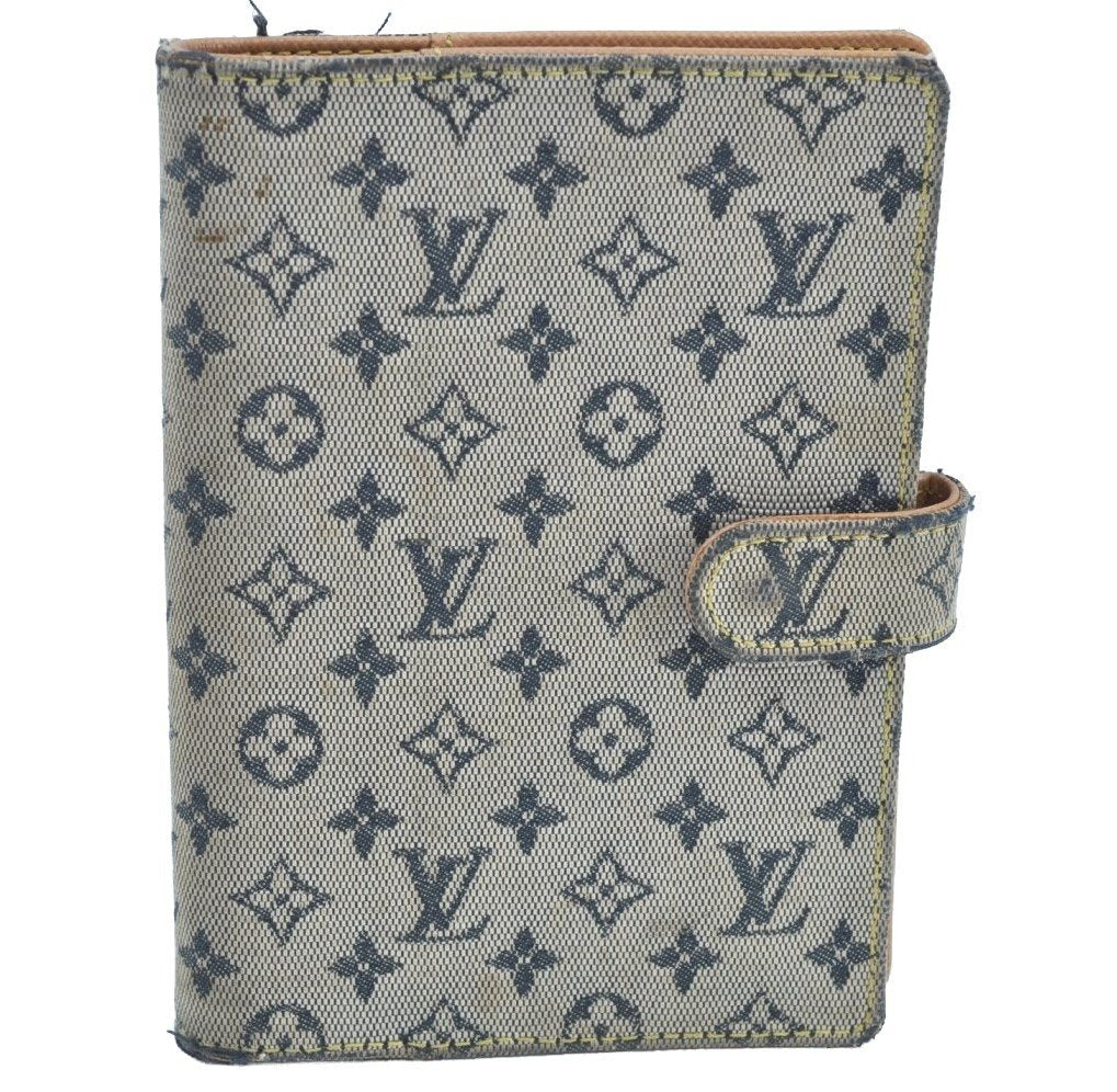 Auth Louis Vuitton Monogram Mini Agenda PM Notebook Cover R20905 Blue LV K8632
