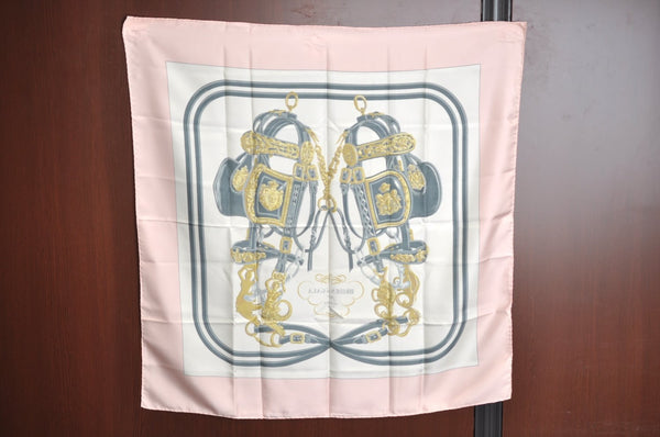 Authentic HERMES Carre 90 Scarf "BRIDES de GALA par" Silk Pink K8633