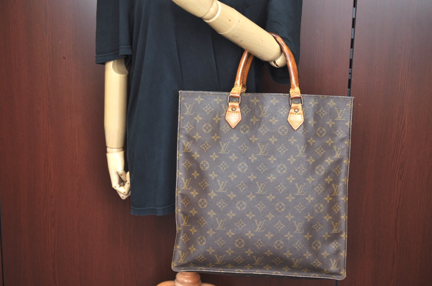 Authentic Louis Vuitton Monogram Sac Plat Hand Tote Bag Old Model LV K8637