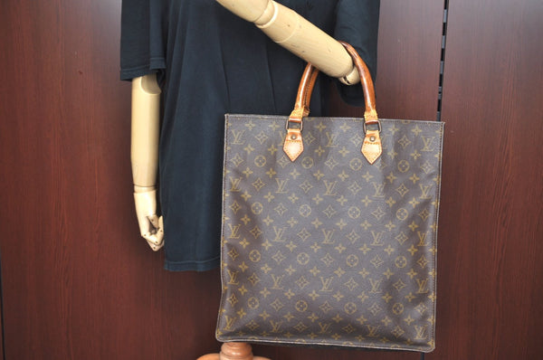 Authentic Louis Vuitton Monogram Sac Plat Hand Tote Bag Old Model LV K8637