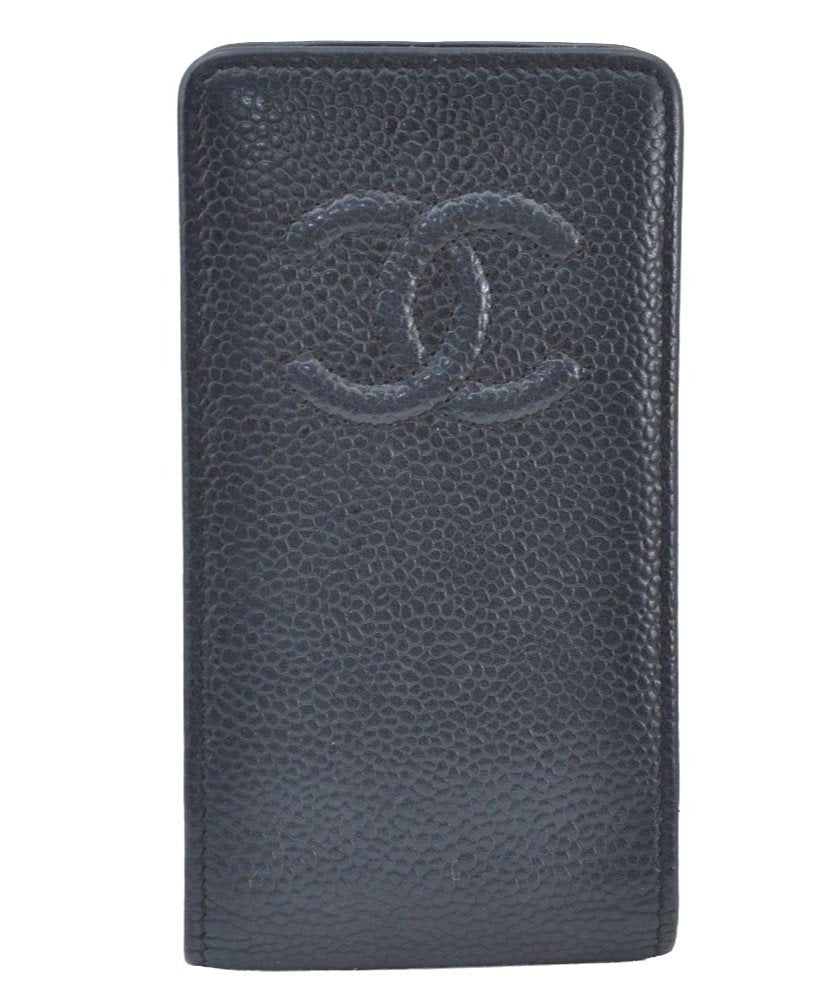 Authentic CHANEL Vintage Caviar Skin iPhone 5 5s Case CoCo Mark Black K8638