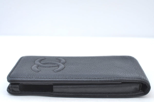 Authentic CHANEL Vintage Caviar Skin iPhone 5 5s Case CoCo Mark Black K8638