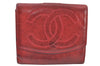 Authentic CHANEL Vintage Caviar Skin CC Logo Bifold Wallet Purse Red Junk K8639