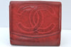 Authentic CHANEL Vintage Caviar Skin CC Logo Bifold Wallet Purse Red Junk K8639