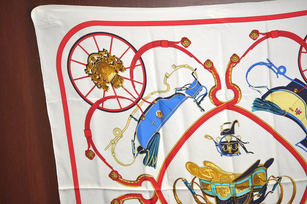 Authentic HERMES Carre 90 Scarf "SPRINGS" Silk Ivory K8643