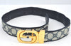 Authentic GUCCI Vintage Belt GG PVC Leather 26.4-28.7" Navy Blue K8646