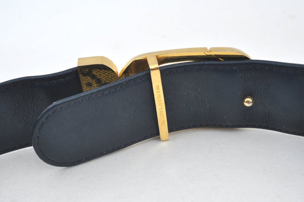 Authentic GUCCI Vintage Belt GG PVC Leather 26.4-28.7" Navy Blue K8646