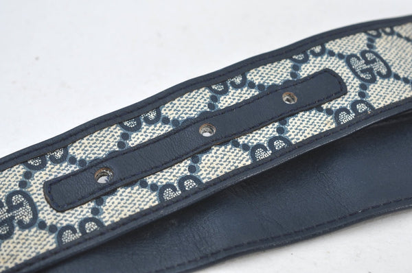 Authentic GUCCI Vintage Belt GG PVC Leather 26.4-28.7" Navy Blue K8646