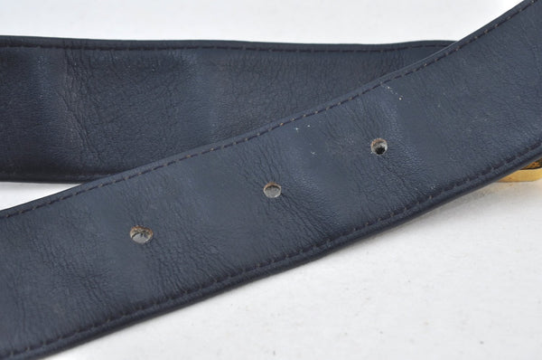 Authentic GUCCI Vintage Belt GG PVC Leather 26.4-28.7" Navy Blue K8646