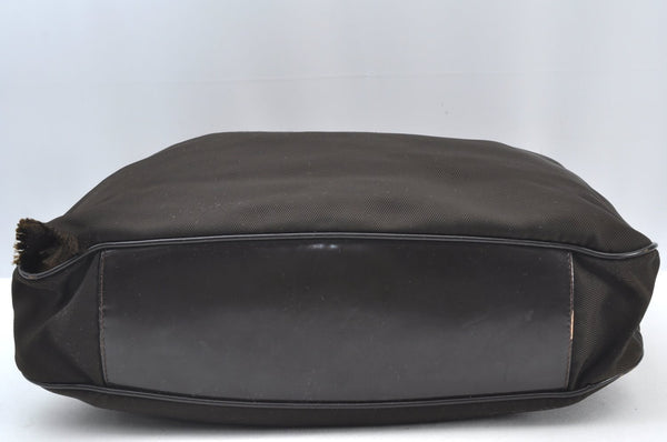 Authentic GUCCI Vintage Bamboo 2Way Shoulder Tote Bag Nylon Leather Brown K8649