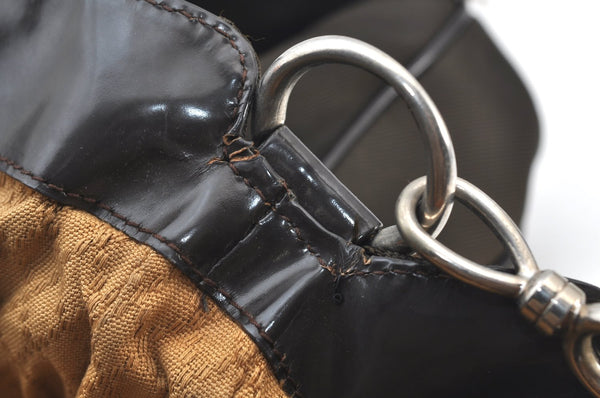 Authentic GUCCI Vintage Bamboo 2Way Shoulder Tote Bag Nylon Leather Brown K8649