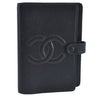 Authentic CHANEL Vintage Caviar Skin CoCo Mark Notebook Cover Black K8655