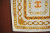 Authentic CHANEL Scarf Chain Motif CC Logo Silk Beige K8670