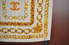 Authentic CHANEL Scarf Chain Motif CC Logo Silk Beige K8670