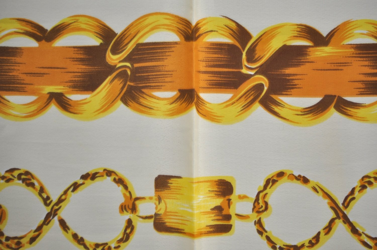 Authentic CHANEL Scarf Chain Motif CC Logo Silk Beige K8670
