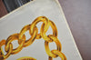 Authentic CHANEL Scarf Chain Motif CC Logo Silk Beige K8670