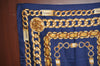 Authentic CHANEL Scarf Chain Motif CC Logo Silk Blue K8671