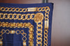 Authentic CHANEL Scarf Chain Motif CC Logo Silk Blue K8671