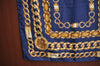 Authentic CHANEL Scarf Chain Motif CC Logo Silk Blue K8671