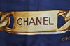 Authentic CHANEL Scarf Chain Motif CC Logo Silk Blue K8671