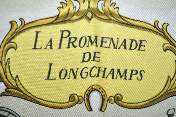 Authentic HERMES Carre 90 Scarf "LA PROMENADE DE LONGCHAMPS" Silk Bordeaux K8688