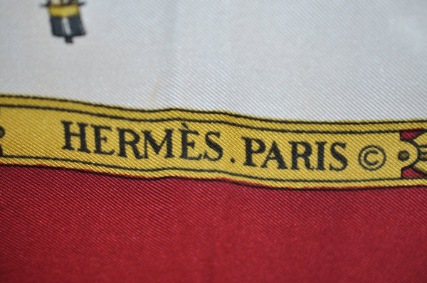 Authentic HERMES Carre 90 Scarf "LA PROMENADE DE LONGCHAMPS" Silk Bordeaux K8688