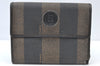 Auth FENDI Zucca Pequin Wallet Key Case Canvas PVC Leather Brown 2Set K8726