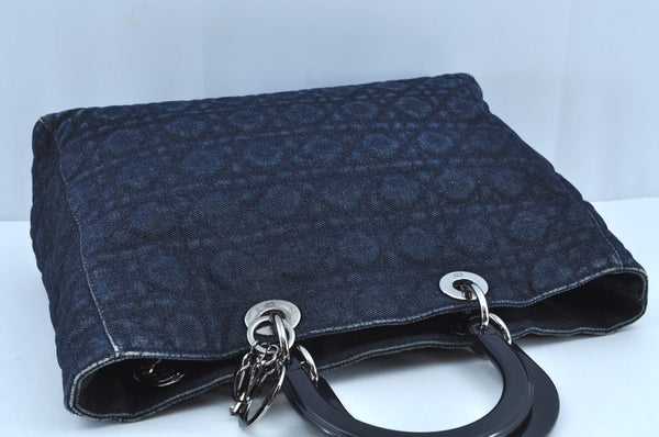 Authentic Christian Dior Lady Dior Cannage Denim 2Way Hand Bag Blue K8801