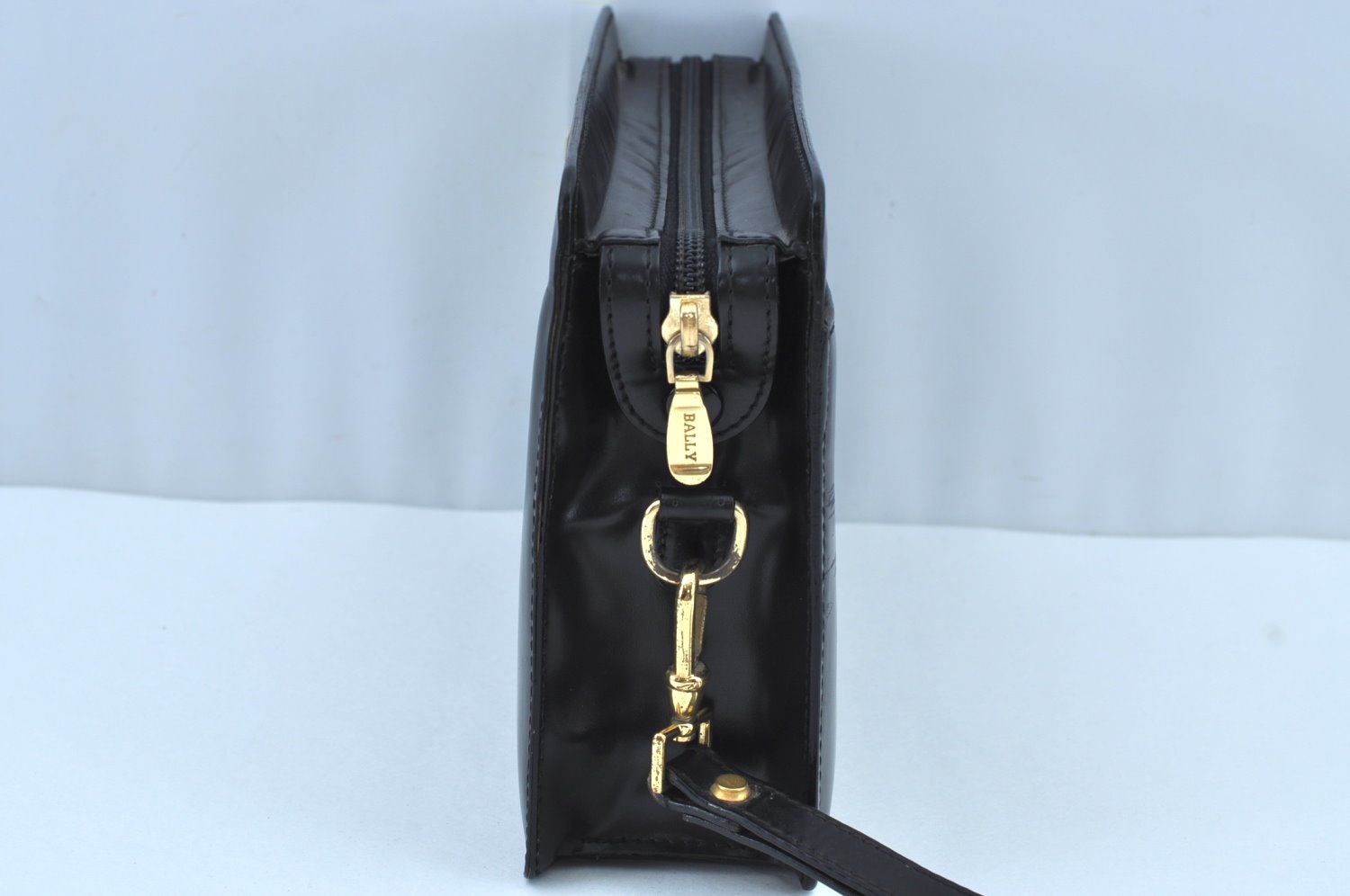 Authentic BALLY Vintage Leather Clutch Hand Bag Purse Black K8804