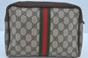 Authentic GUCCI Web Sherry Line Clutch Hand Bag Purse GG PVC Leather Brown K8808