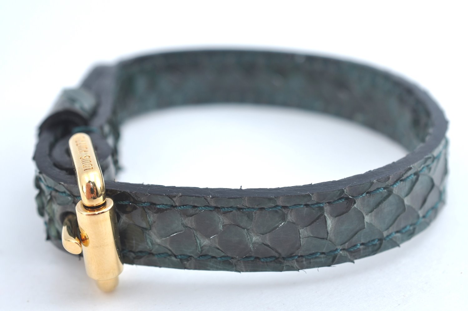 Authentic Louis Vuitton Bracelet Leather Gold Tone Green LV K8815