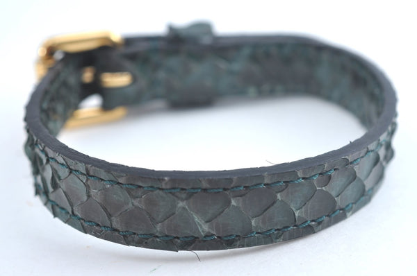 Authentic Louis Vuitton Bracelet Leather Gold Tone Green LV K8815