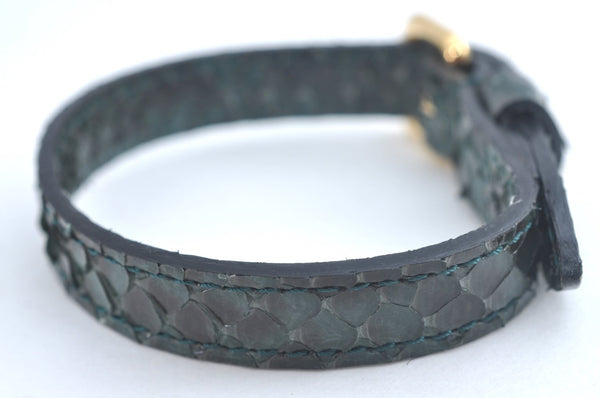 Authentic Louis Vuitton Bracelet Leather Gold Tone Green LV K8815