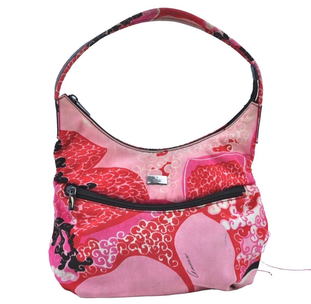 Authentic GUCCI Shoulder Hand Bag Purse Nylon Leather Pink Junk K8861