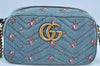 Authentic GUCCI GG Marmont Chain Shoulder Cross Body Bag Denim 447632 Blue K8880