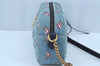 Authentic GUCCI GG Marmont Chain Shoulder Cross Body Bag Denim 447632 Blue K8880
