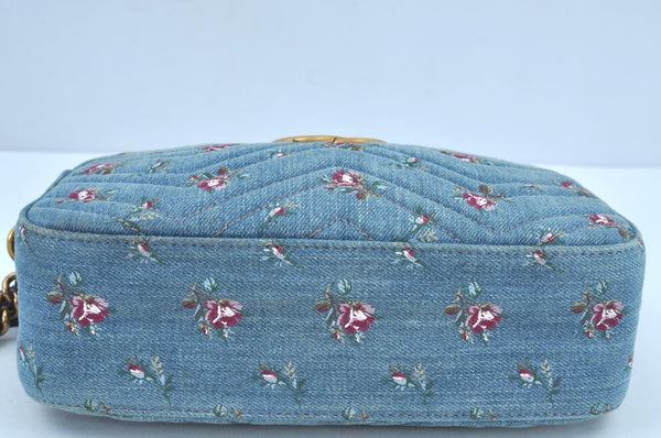 Authentic GUCCI GG Marmont Chain Shoulder Cross Body Bag Denim 447632 Blue K8880